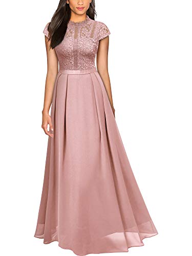 MIUSOL Damen Elegant Chiffon Spitzenkleid Maxi Party Cocktail Abendkleid Rosa Gr.M von MIUSOL