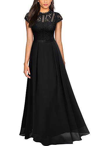 MIUSOL Damen Elegant Chiffon Spitzenkleid Maxi Party Cocktail Abendkleid Schwarz Gr.XL von MIUSOL