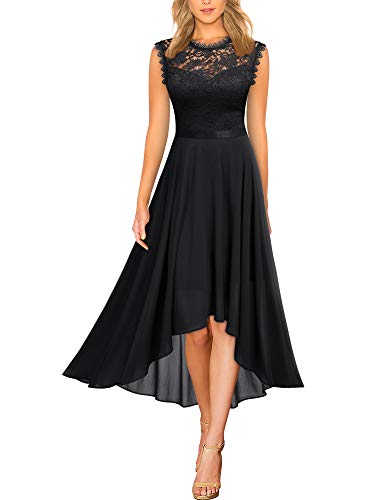 MIUSOL Damen Formal Retro Spitzen Blumen Abendkleider Brautjungfer Party Kleid（Schwarz，Gr.S） von MIUSOL