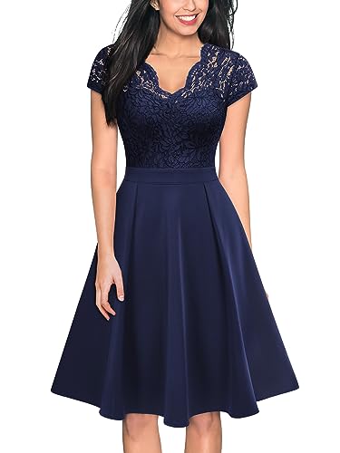 MIUSOL Damen Spitzen Cocktail Party Kleider Brautjungfern Abendkleid（Navy Blau，Gr.2XL） von MIUSOL