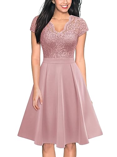 MIUSOL Damen Spitzen Cocktail Party Kleider Brautjungfern Abendkleid（Rosa，Gr.XL） von MIUSOL