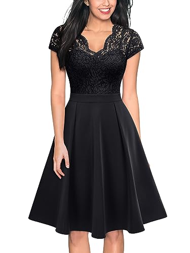 MIUSOL Damen Spitzen Cocktail Party Kleider Brautjungfern Abendkleid（Schwarz，Gr.2XL） von MIUSOL