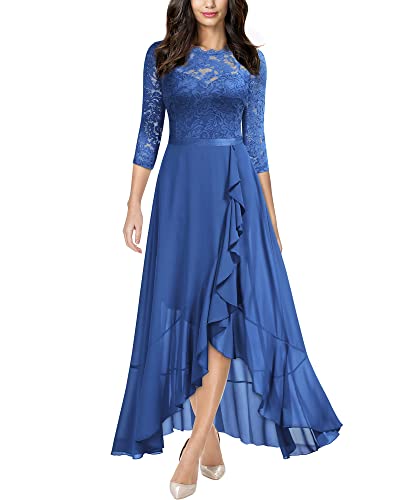 MIUSOL Damen Spitzenkleid Hüfte öffnen Abendkleid 3/4 Ärmel Cocktailkleid Maxi Partykleid Blau Gr.XL von MIUSOL