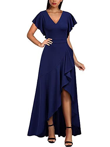 MIUSOL Damen V-Ausschnitt Langes Split Kleid Cocktail Party Abendkleid Navy Blau Gr.2XL von MIUSOL