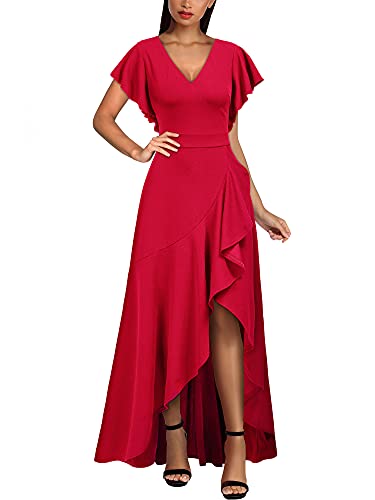 MIUSOL Damen V-Ausschnitt Langes Split Kleid Cocktail Party Abendkleid Rot Gr.S von MIUSOL