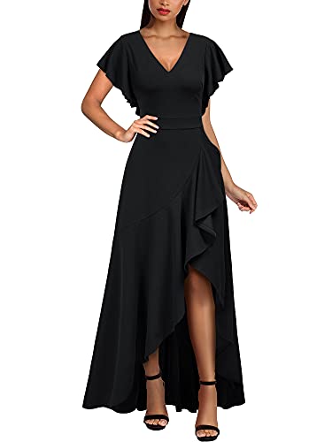 MIUSOL Damen V-Ausschnitt Langes Split Kleid Cocktail Party Abendkleid Schwarz Gr.L von MIUSOL