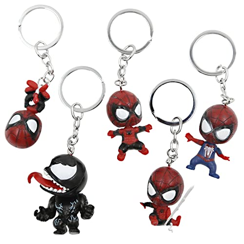 MIZT Spiderman Schlüsselanhänger, 5 Stück Superheld Schlüsselbund Keyring Keychain Dekoration Merchandise, Geschenke für Erwachsene und Kinder von MIZT