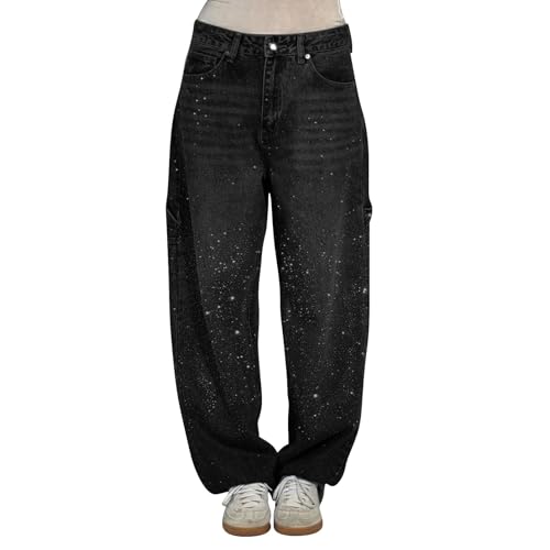 Damenjeans mit Glitzer Hohe Taille Jeans Glitzer Curvy Hose Baggy Jeans Strass Wide Leg Hose Denim Vintage Breites Bein Hose Frühlingsmode Angebote 2025, A2, M Damenjeans mit Glitzer Hohe Taille Jeans Glitzer Curvy Hose Baggy Jeans Strass Wide Leg Hose Denim Vintage Breites Bein Hose Frühlingsmode Angebote 2025, A2, M von MJGkhiy