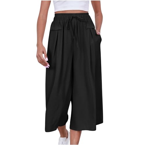 MJGkhiy Damenhose 3 Viertel Elegante Pilateshose Casual Hose Caprihose Kordelzug Weich Curvy Hose Breites Bein Hohe Taille Strandhose Baggy Hose Overall, Schwarz , L MJGkhiy Damenhose 3 Viertel Elegante Pilateshose Casual Hose Caprihose Kordelzug Weich Curvy Hose Breites Bein Hohe Taille Strandhose Baggy Hose Overall, Schwarz , L von MJGkhiy