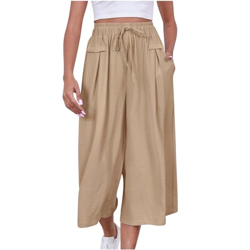 MJGkhiy Damenhose 3 Viertel Elegante Pilateshose Casual Hose Caprihose Kordelzug Weich Curvy Hose Breites Bein Hohe Taille Strandhose Baggy Hose Overall, beige, XXL MJGkhiy Damenhose 3 Viertel Elegante Pilateshose Casual Hose Caprihose Kordelzug Weich Curvy Hose Breites Bein Hohe Taille Strandhose Baggy Hose Overall, beige, XXL von MJGkhiy