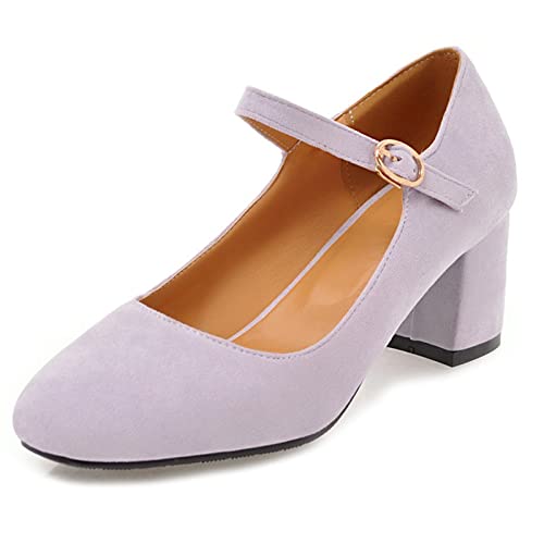 MJIASIAWA Damen Closed Toe Mary Jane Blockabsatz Pumps Kleid Buro Comfy Knöchelriemchen Formal Arbeit Hochzeit Schuhe Violett Gr 37 EU/38Cn Asiatisch von MJIASIAWA