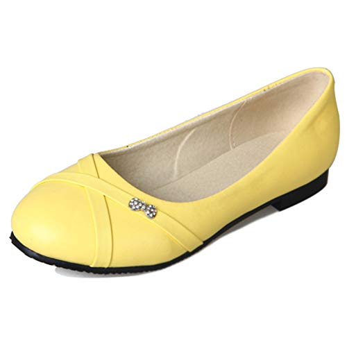 MJIASIAWA Damen Leisure Flats Closed Toe Ohne Verschluss Buro Arbeit Dolly Schuhe Ballerinas Ballet Mocasions Komfort Walking Loafers Gelb Gr 42 EU/44 Asiatisch von MJIASIAWA