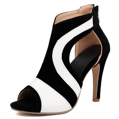 MJIASIAWA Damen Peep Toe Klassischer Stiletto Romisch Sandalen Schnüren Sommer Stiefeletten Schnalle Mode Reißverschluss Schuhe Weiß Gr 35 Eu von MJIASIAWA