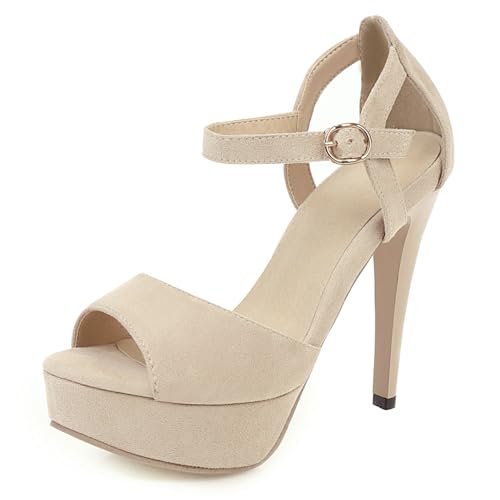 MJIASIAWA Damen Peep Toe Stiletto Plateau Sandalen Sommer Mode Knöchelriemchen Abend Strappy Romisch Schuhe Beige Gr 36.5 EU/37 Asiatisch von MJIASIAWA