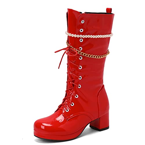 MJIASIAWA Damen Runde Zehen Mode Lack Motorradstiefel Reißverschluss Party Weit Fit Hochzeit Kleid Schnüren Military Warm Winterstiefel Rot Gr 46 EU/48 Asiatisch MJIASIAWA Damen Runde Zehen Mode Lack Motorradstiefel Reißverschluss Party Weit Fit Hochzeit Kleid Schnüren Military Warm Winterstiefel Rot Gr 46 EU/48 Asiatisch von MJIASIAWA