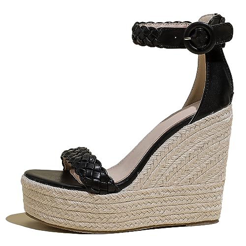 MJIASIAWA Espadrilles Plateau Damen Gladiator Keilabsatz Sandalen Höhe Ferse Draußen Leisure Strappy Sommer Offene Zeh Snakeskin Schuhe Schwarz Gr 36 Eu von MJIASIAWA