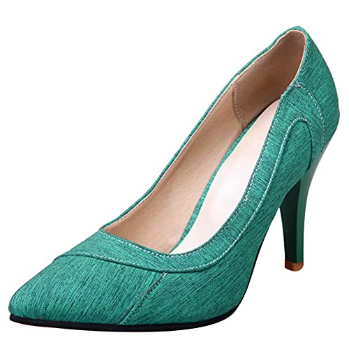 MJIASIAWA Höhe Ferse Damen Pointed Toe Ohne Verschluss Mode Stiletto Pumps Buro Formal Kleid Elegant Abend Brautschuhe Grün Gr 48 EU/50 Asiatisch von MJIASIAWA