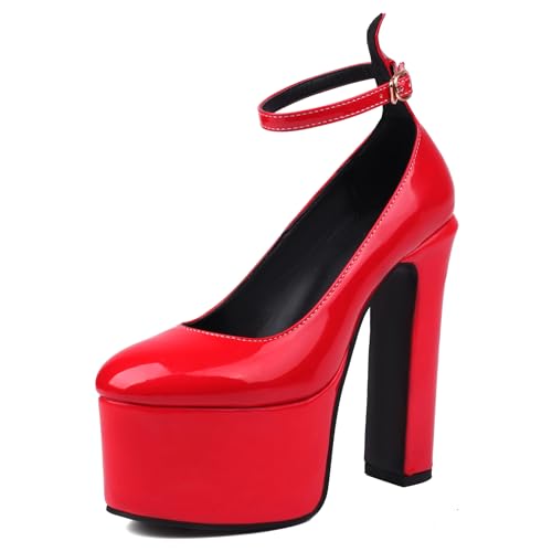 MJIASIAWA Lack Block High Schuhe Damen Knöchelriemchen Nachtclub Poledance Schnalle Pumps Plateau Runde Zehen Schuhe Rot Gr 36.5 EU/37 Asiatisch MJIASIAWA Lack Block High Schuhe Damen Knöchelriemchen Nachtclub Poledance Schnalle Pumps Plateau Runde Zehen Schuhe Rot Gr 36.5 EU/37 Asiatisch von MJIASIAWA