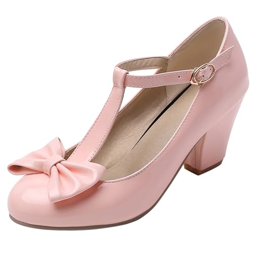 MJIASIAWA Lack Mary Jane T-Spange Damen Block Schuhe Hochzeit Party Runde Zehen Damen Prom Lovely Bogen Schuhe Schnalle Pink Gr 45 EU/47 Asiatisch MJIASIAWA Lack Mary Jane T-Spange Damen Block Schuhe Hochzeit Party Runde Zehen Damen Prom Lovely Bogen Schuhe Schnalle Pink Gr 45 EU/47 Asiatisch von MJIASIAWA