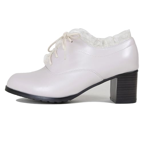 MJIASIAWA Schnüren Oxford Derby Damen Blockabsatz Arbeit Schuhe Closed Toe Business Buro Formal Kleid Schuhe Klassischer Pumps Comfy Aprikose Gr 33 EU von MJIASIAWA