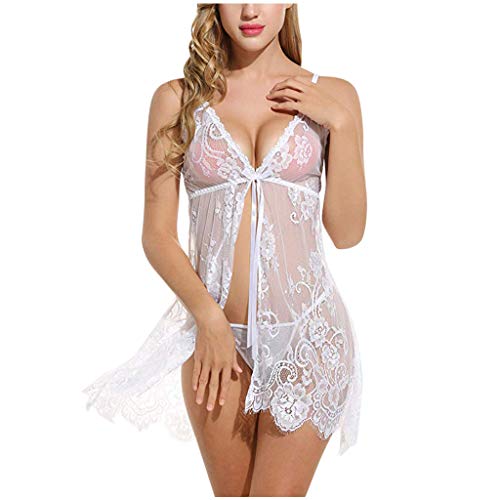 MJIQING Frauen Spitze Dessous Exotische Front Closure Babydoll V Ausschnitt Nachtwäsche Sexy Chemise Nachthemd Unregelmäßige Boudoir Night Nightdress Korsett Dessous für Frauen von MJIQING