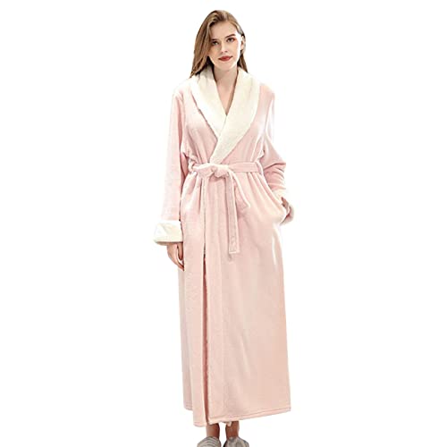 Damen Morgenmantel Bademantel Damen Herren Morgenmantel mit Kapuze Extra weicher Mikrofaser Coral Fleece Damen-Fleece-Bademantel, Weicher, Flauschiger Mantel Nachtmantel Pyjama Damen Satin (Pink, L) von MJISG