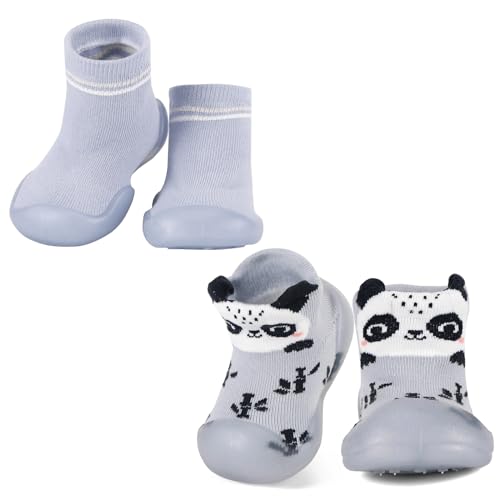 MK MATT KEELY 2 Paare Krabbelschuhe Baby Outdoor Lauflernschuhe Kinder Mädchen Jungen rutschfeste Gummisohle Sockenschuhe,Blau+Panda,2-3 Jahre von MK MATT KEELY