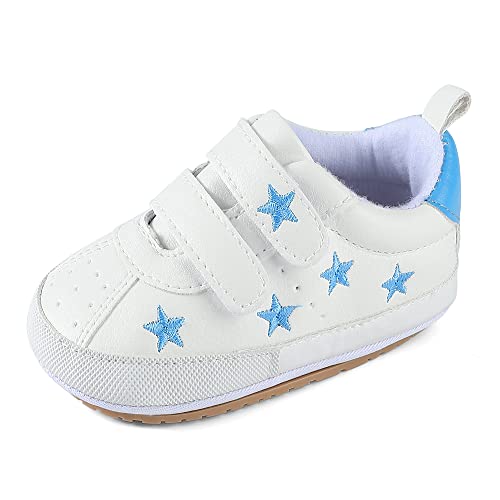 MK MATT KEELY Baby Jungen Mädchen Lauflernschuhe PU Leader Krabbelschuhe mit Weich Gummi Anti-Rutsch Sohle 12-18 Monate,Blau von MK MATT KEELY