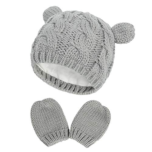 MK MATT KEELY Baby Wintermütze mit Ohren für Baby Junge Baby Mädchen Mütze und Fäustlinge Set, grau, 50 von MK MATT KEELY