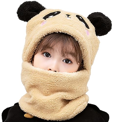 MK MATT KEELY Kinder Winter Mütze Junge Mädchen 2 in 1 Warme Cartoon Panda Schal Ohrenklappe Ski Mütze Set,Beige,1-4 Jahre von MK MATT KEELY