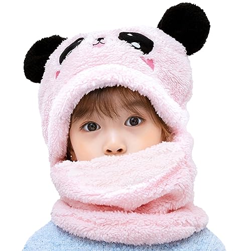 MK MATT KEELY Kinder Winter Mütze Junge Mädchen 2 in 1 Warme Cartoon Panda Schal Ohrenklappe Ski Mütze Set,Rosa,5-8 Jahre von MK MATT KEELY