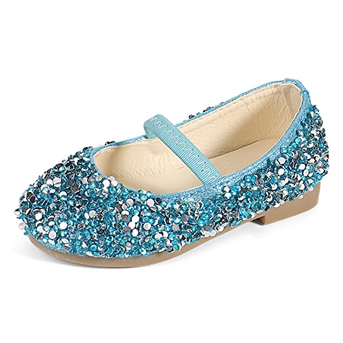 MK MATT KEELY Prinzessin Schuhe Mädchen Glitzer Ballerinas Kinder Mary Jane Kristall Frozen Sandalen,Blau,23.5EU(CN25) von MK MATT KEELY