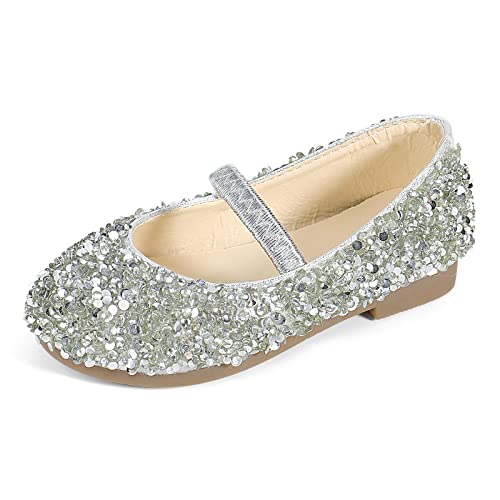 MK MATT KEELY Prinzessin Schuhe Mädchen Glitzer Ballerinas Kinder Mary Jane Kristall Frozen Sandalen,Silber,22EU(CN24) von MK MATT KEELY