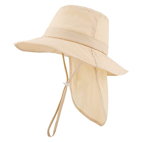 MK MATT KEELY Sonnenhut Baby Kinder mit Nackenschutz und Bindebändern 2-5 Jahre Jungen Mädchen Schnell trocknender Schwimm-Sonnenhut,Beige von MK MATT KEELY