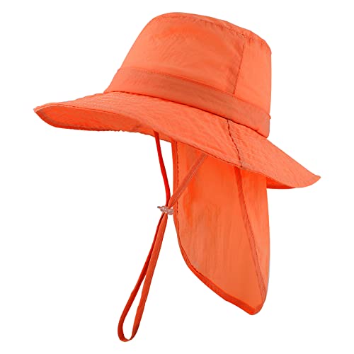 MK MATT KEELY Sonnenhut Baby Kinder mit Nackenschutz und Bindebändern 2-5 Jahre Jungen Mädchen Schnell trocknender Schwimm-Sonnenhut,Orange von MK MATT KEELY