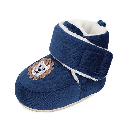 MK MATT KEELY Baby Jungen Mädchen Cartoon Anti-Rutsch Weiche Sohle Dicke Hausschuhe Booties,Navy,0-6 Monate von MK MATT KEELY