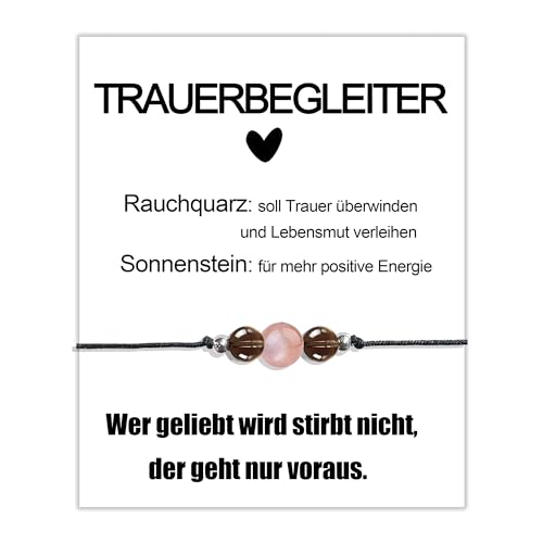 MKISHINE TRAUERBEGLEITER Grußkarte Trauerbegleitung Trost Trauer Armband Trauerarmband Edelstein Kristalle Geschenk personalisiert Rauchquarz Sonnenstein von MKISHINE