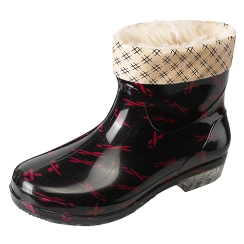 MKIUHNJ Wasserstiefel für Damen Kurze Röhre Damen-Regenstiefel, Kristallstoff, Modische Gummischuhe, Samt, Rutsch-Slip-On-Kurzwasserstiefel Wasserfeste Stiefel Gummistiefel Damen Kurz Gefüttert von MKIUHNJ