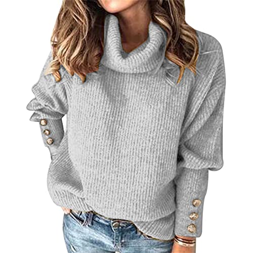 Rollkragenpullover Damen Bluse Schleife Kragen Solide Knöpfe Langarm Gestrickt Lässige Pullover Warme Top Elegante Soft Tops Cardigan Damen Tailliert Strickpullover von MKIUHNJ