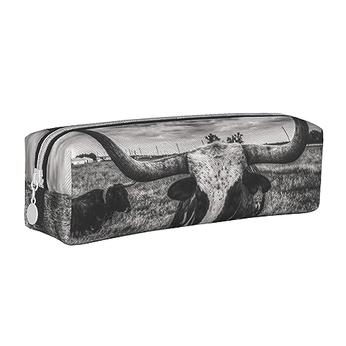 American West Rodeo Hut Rechteck Leder Federmäppchen für Mädchen Jungen, Stifteetui & Make-up-Tasche für Studenten, Schule, Büro, College, Schwarz-weiße Kuh, Einheitsgröße, Schulranzen von MKNAZ