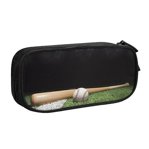 Baseball-Sportplatz-Federmäppchen für Mädchen und Jungen, großes Fassungsvermögen, doppellagiges Stifteetui & Make-up-Tasche für Studenten, Künstler, Schule, Büro, College, Schwarz , Einheitsgröße, von MKNAZ