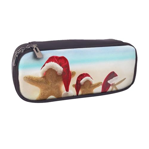 Federmäppchen aus PU-Leder mit rotem Auto vor dem Eiffelturm, multifunktional, Flip-Bleistifttasche und Make-up-Kosmetikhalter für Mädchen, Jungen, Schüler, Merry Christmas Beach, Einheitsgröße, von MKNAZ