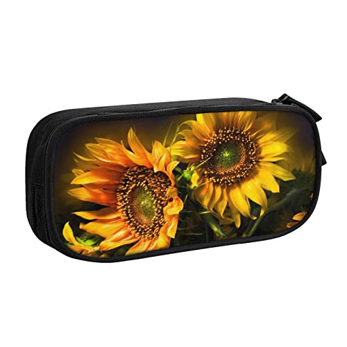 Federmäppchen mit Sonnenblumen-Motiv, für Mädchen und Jungen, großes Fassungsvermögen, doppellagig, Stifteetui & Make-up-Tasche für Studenten, Künstler, Schule, Büro, College, Schwarz , Einheitsgröße, von MKNAZ