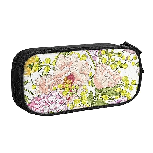 Federmäppchen mit lila und gelben Blumen für Mädchen und Jungen, großes Fassungsvermögen, doppellagiges Stifteetui & Make-up-Tasche für Studenten, Künstler, Schule, Büro, College, Schwarz , von MKNAZ