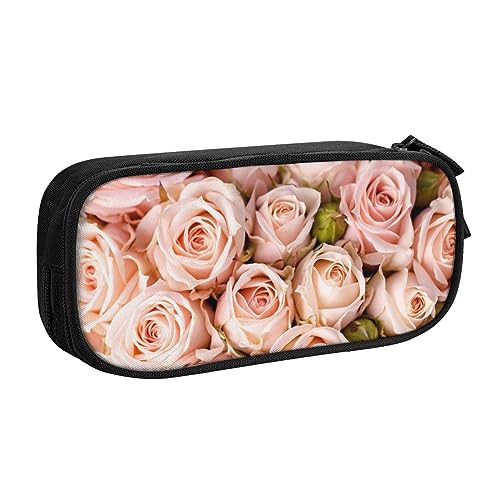 Federmäppchen mit rosa Rosen für Mädchen und Jungen, großes Fassungsvermögen, doppellagiges Stifteetui & Make-up-Tasche für Studenten, Künstler, Schule, Büro, College, Schwarz , Einheitsgröße, von MKNAZ