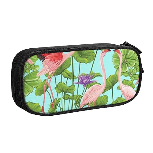 Flamingo Love Flowers Federmäppchen für Mädchen Jungen, großes Fassungsvermögen, doppellagig, Stifteetui & Make-up-Tasche für Studenten, Künstler, Schule, Büro, College, Schwarz , Einheitsgröße, von MKNAZ