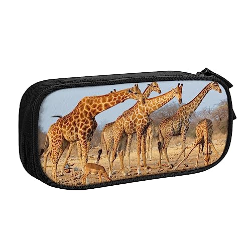 Giraffes Family Federmäppchen für Mädchen Jungen, großes Fassungsvermögen, doppellagiges Stifteetui & Make-up-Tasche für Studenten, Künstler, Schule, Büro, College, Schwarz , Einheitsgröße, von MKNAZ