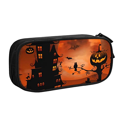 Happy Halloween Federmäppchen für Mädchen Jungen, großes Fassungsvermögen, doppellagiges Stifteetui & Make-up-Tasche für Studenten, Künstler, Schule, Büro, College, Schwarz , Einheitsgröße, von MKNAZ