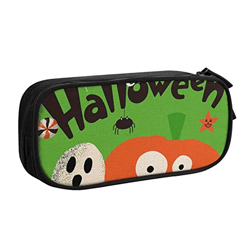 Happy Halloween Federmäppchen für Mädchen Jungen, großes Fassungsvermögen, doppellagiges Stifteetui & Make-up-Tasche für Studenten, Künstler, Schule, Büro, College, Schwarz , Einheitsgröße, von MKNAZ