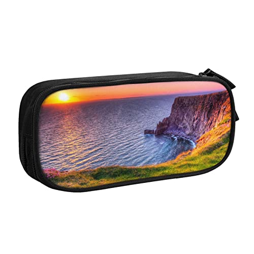 Irland Sunset Seascape Federmäppchen für Mädchen Jungen, großes Fassungsvermögen, doppellagiges Stifteetui & Make-up-Tasche für Studenten, Künstler, Schule, Büro, College, Schwarz , Einheitsgröße, von MKNAZ